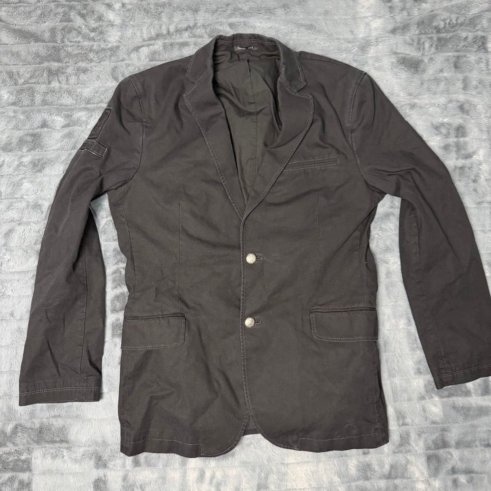 Express Blazer Mens Large Black Cotton Trees of Liberty Graphic Crest Button L